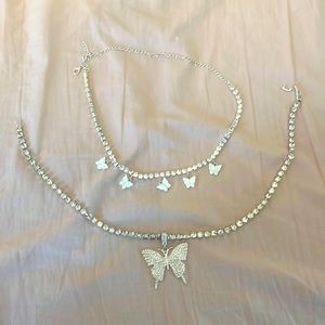2 diamond butterfly necklaces🩶🦋
